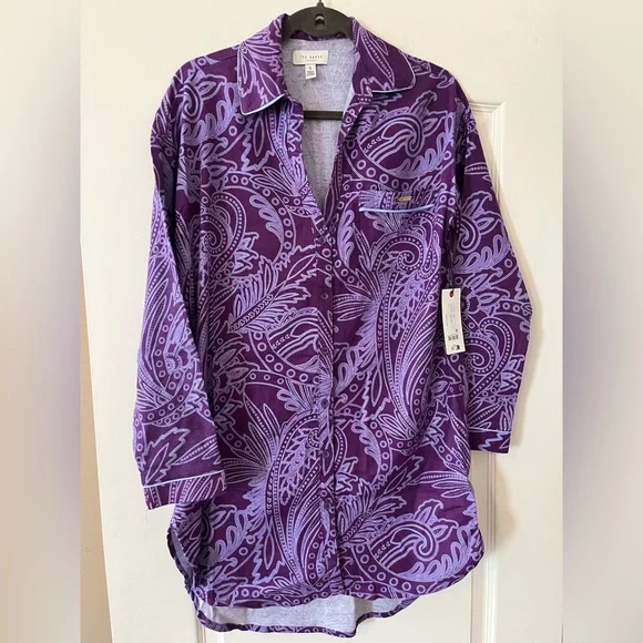NWT Ted Baker Purple Paisley button-down Women's Sleep Shirt — loungewear - Picture 10 of 12